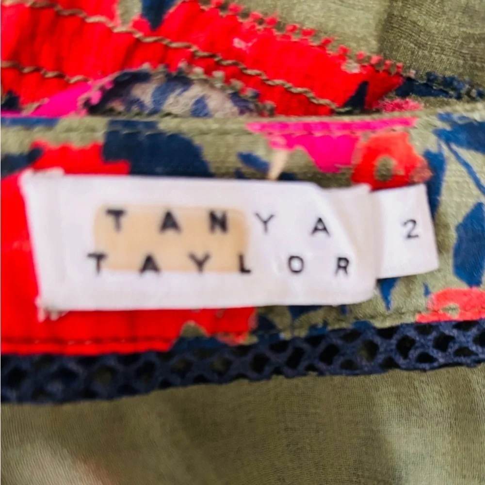 Tanya Taylor “Antia” silk floral green, red and blue v-neck blouse. Size 2 - Picture 7 of 8